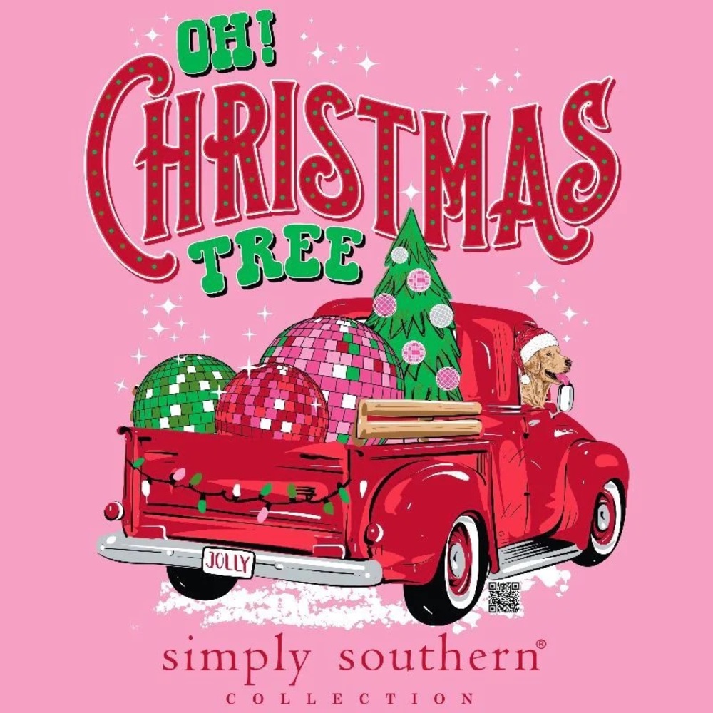 NWT Simply Southern pink Christmas tree & red truck graphic logo long sleeve top - Picture 4 of 7